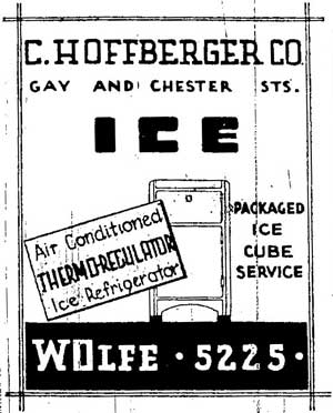 1941 yellow pages ad for C. Hoffberger, ice vendor, Baltimore, MD
